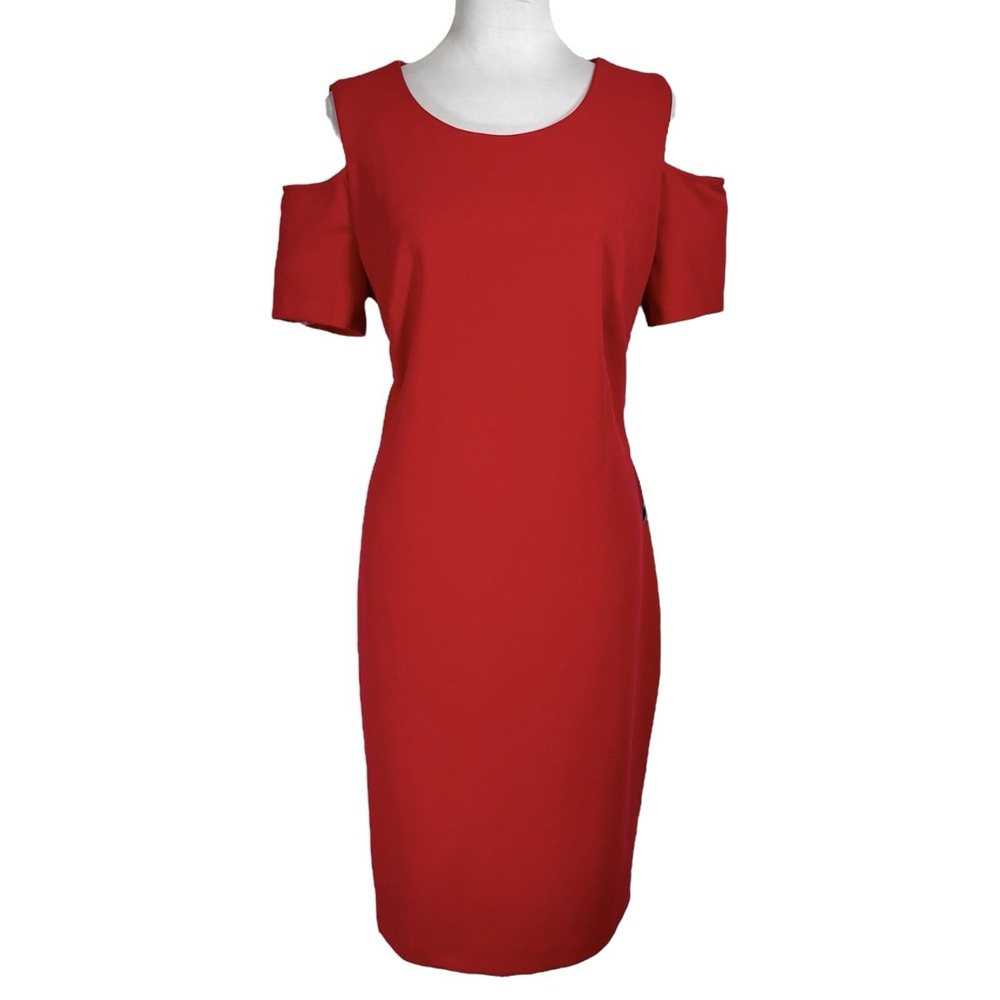 NWT Tommy Hilfiger Red Sheath Dress‎ Size 14 Scuba Crepe Stretch Exposed Zipper